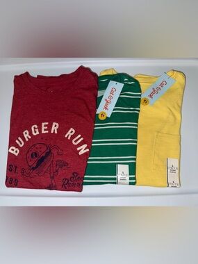 Boys Size L 10/12 Bundle 3 T-Shirts Cat & Jack Graphic Stripe Yellow Green Red